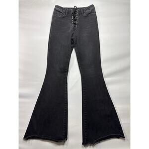 Flying Monkey Women's Lace Front High Rise Flare Black Denim Jeans - 29 (28x33)